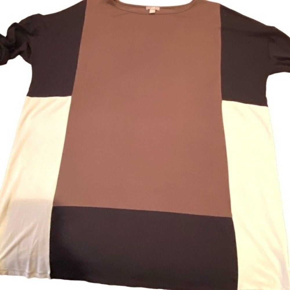 J Jill Color Block Long Sleeve Tunic Cream Brown Mocha Size L Stretch